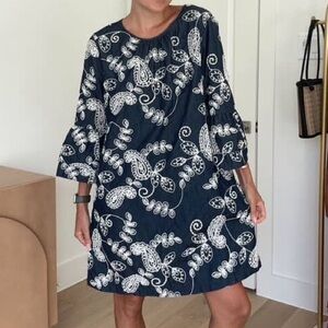 Vintage ECI Navy Blue Paisley Embroidered Mini Dress